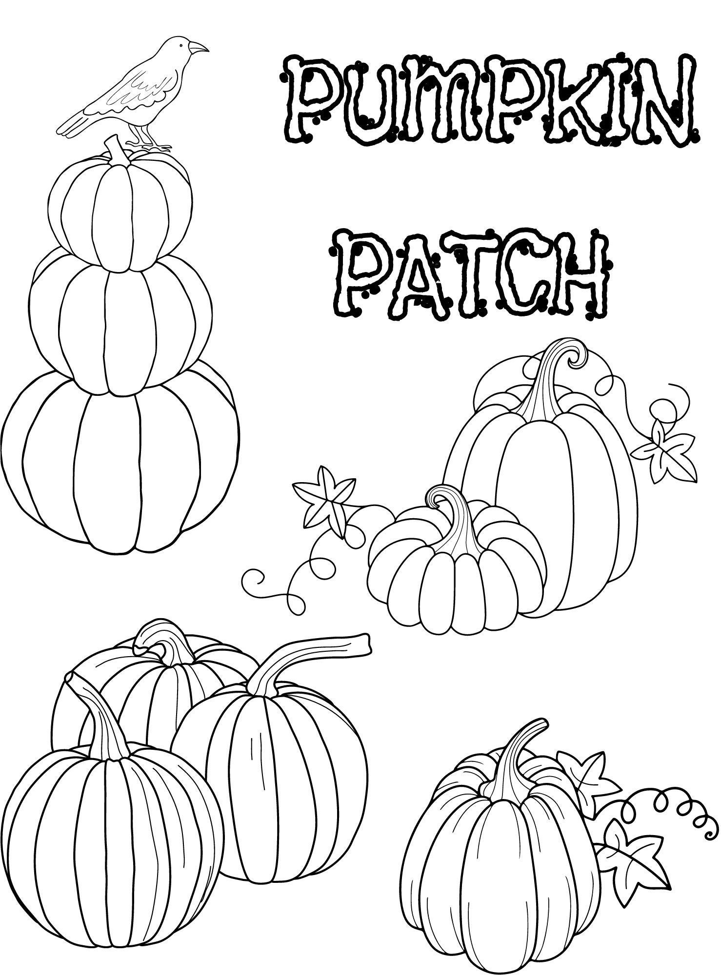 Halloween fall coloring page pumpkin patch