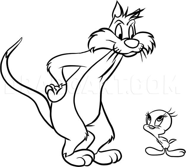 How to draw sylvester and tweety step by step drawing guide by dawn dragoart tweety bird drawing bird coloring pages coloring pages