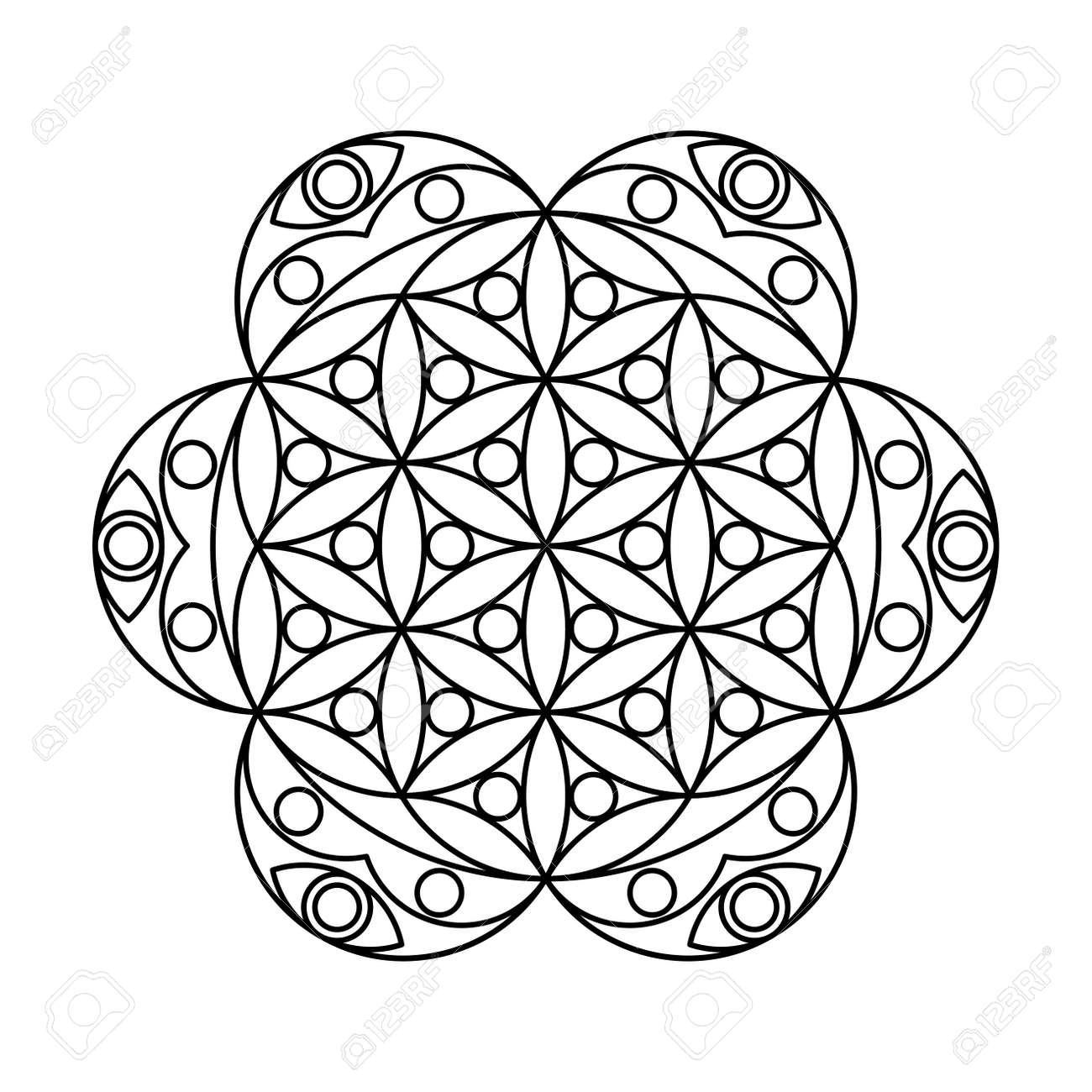 Sacred geometry flower of life circle vector mandala coloring book royalty free svg cliparts vectors and stock illustration image