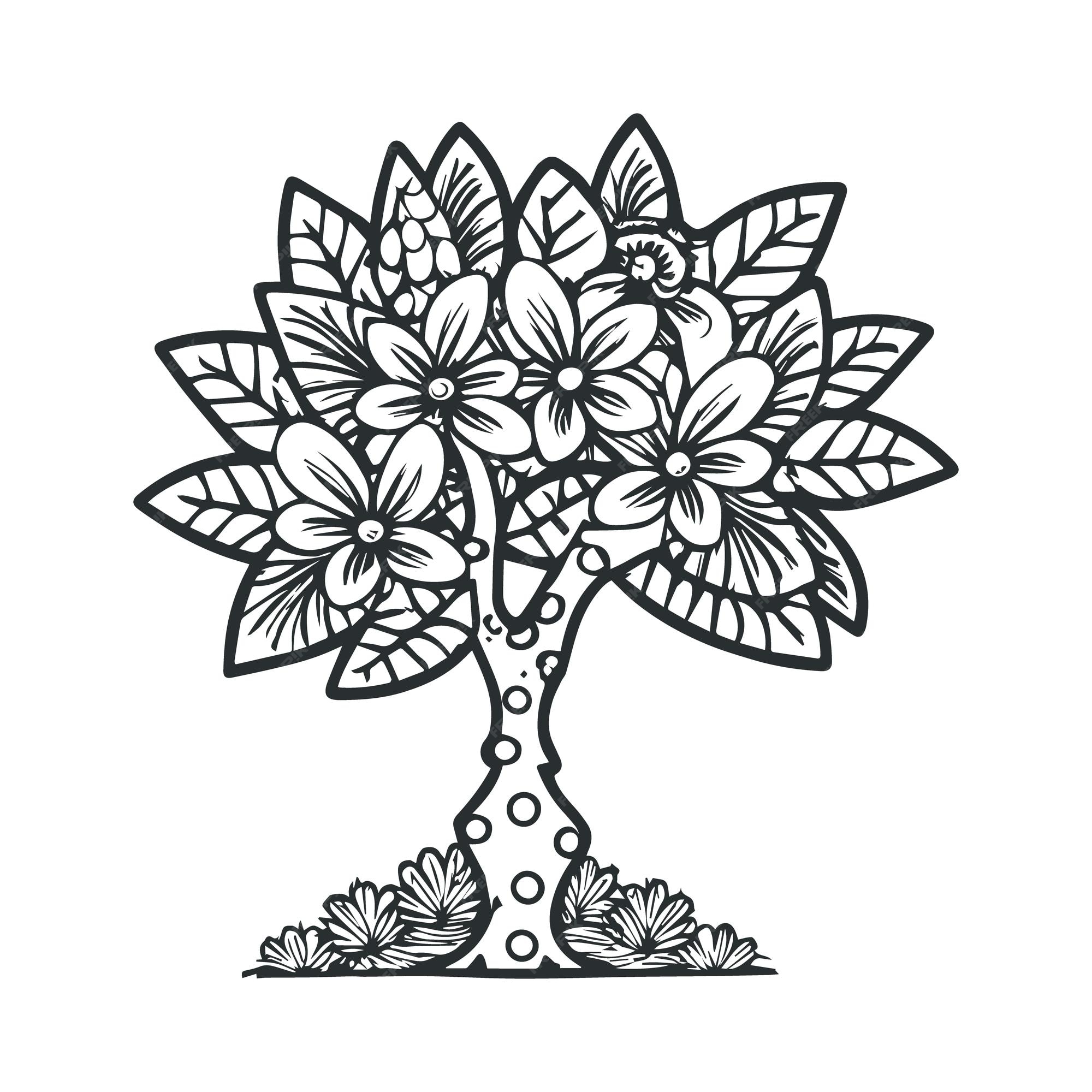 Premium vector flower coloring page vector flower line art white background cute flowers printable coloring page