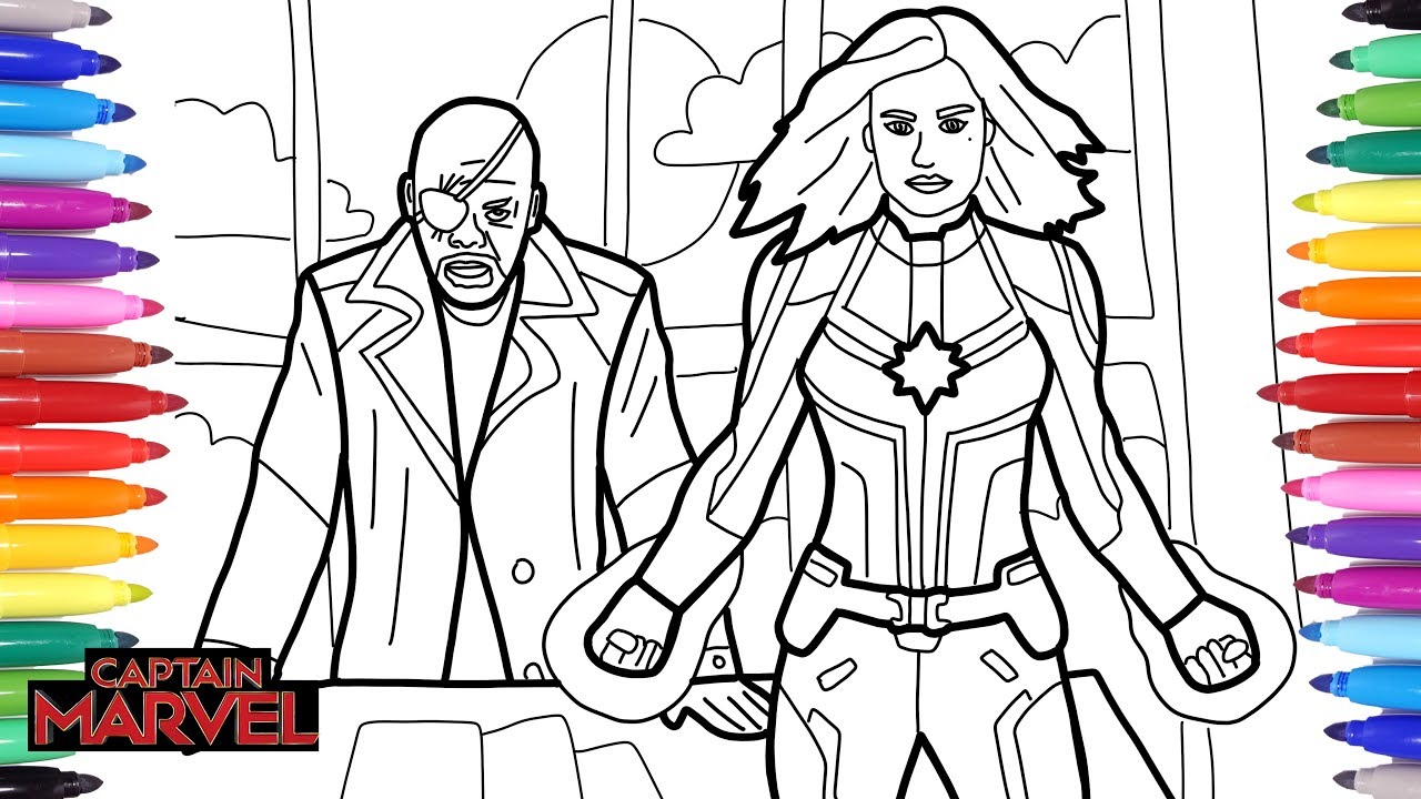 Captain arvel coloring pages how to draw captain arvel and nick fury captain arvel superheroe