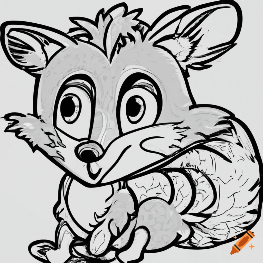 Coloring page for kids no color fox running to the right cartoon style thick lines low detail no shading