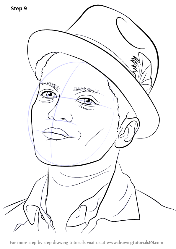 How to draw bruno mars singers step by step
