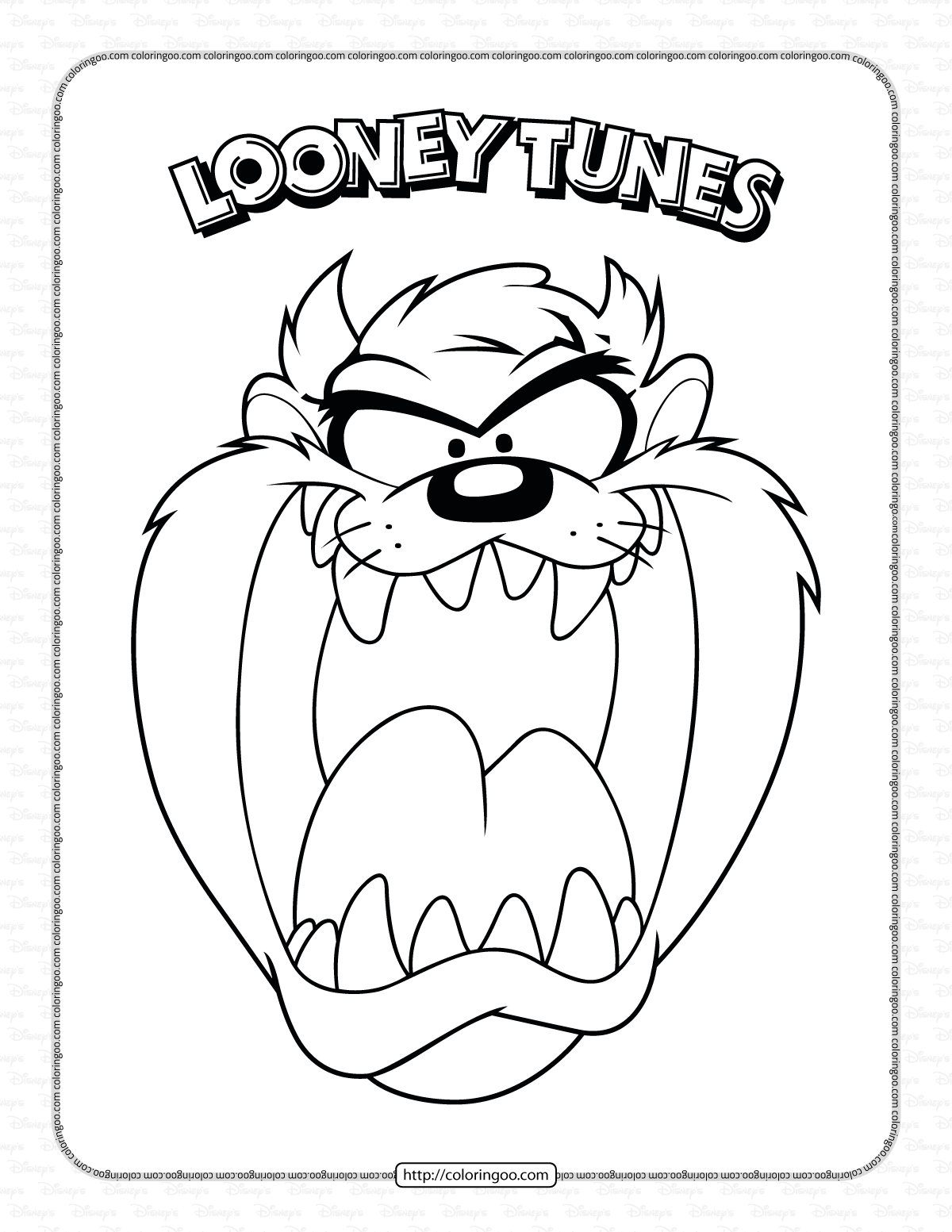 Looney tunes tasmanian devil head coloring page tasmanian devil looney tunes cartoon coloring pages looney tunes