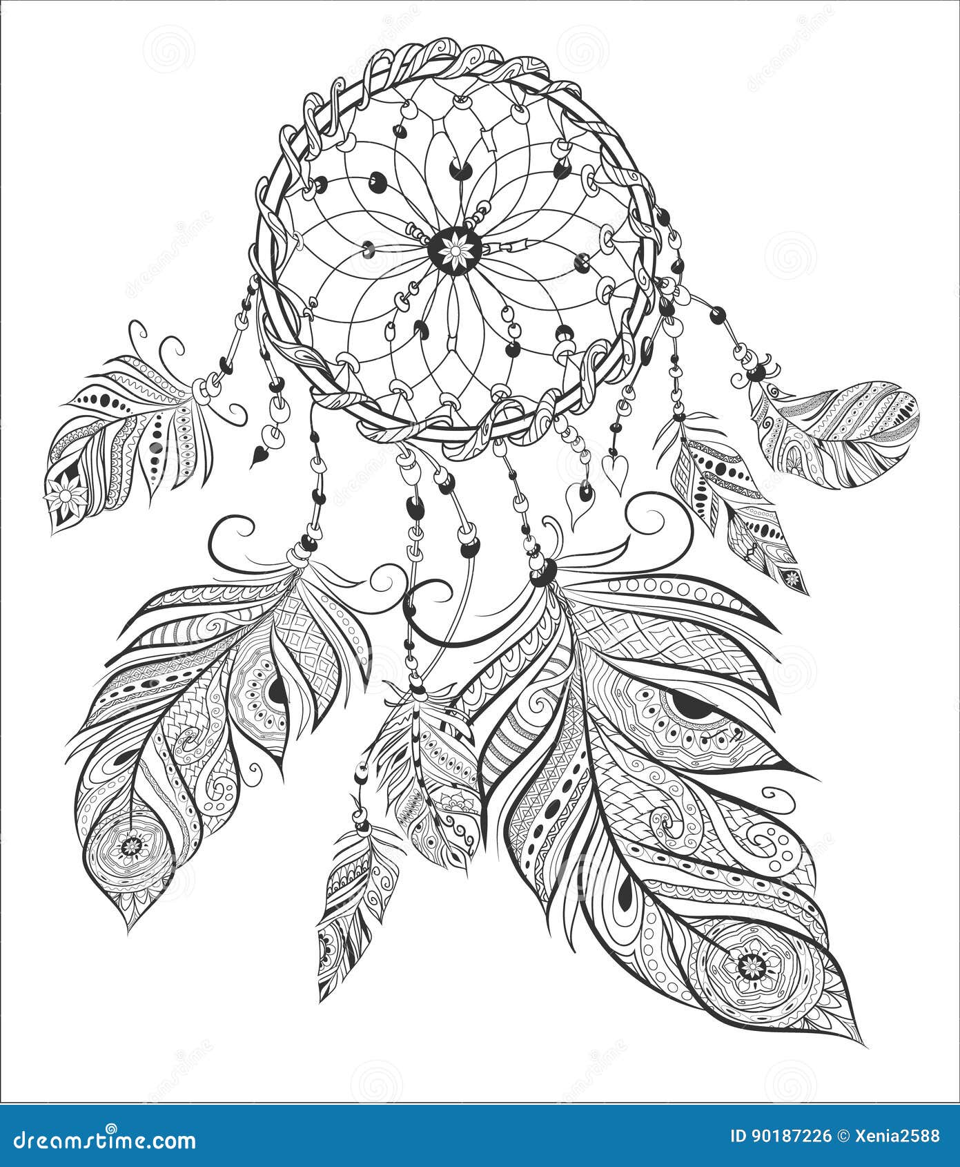 Dream catcher adult coloring book page stock vector