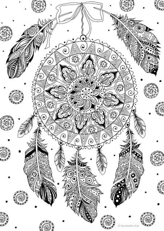 Dream catcher printable adult coloring page from favoreads coloring book pages for adults and kids coloring sheets coloring designs