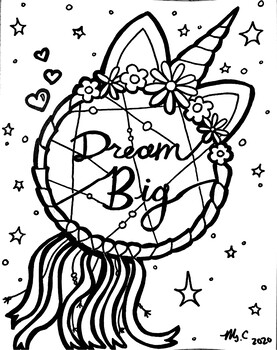 Dream big dreamcatcher coloring sheet by art with ms c tpt