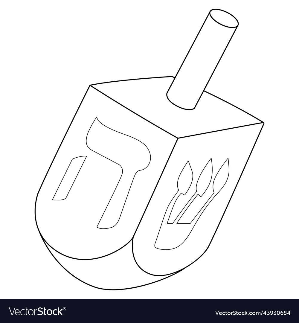 Hanukkah dreidel isolated coloring page for kids vector image