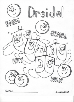 Happy hanukkah and dreidel coloring pages by noodlzart tpt