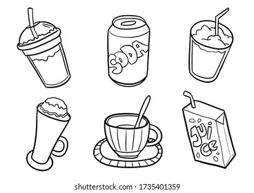 Cute funny drinks coloring page kawaii stock illustration