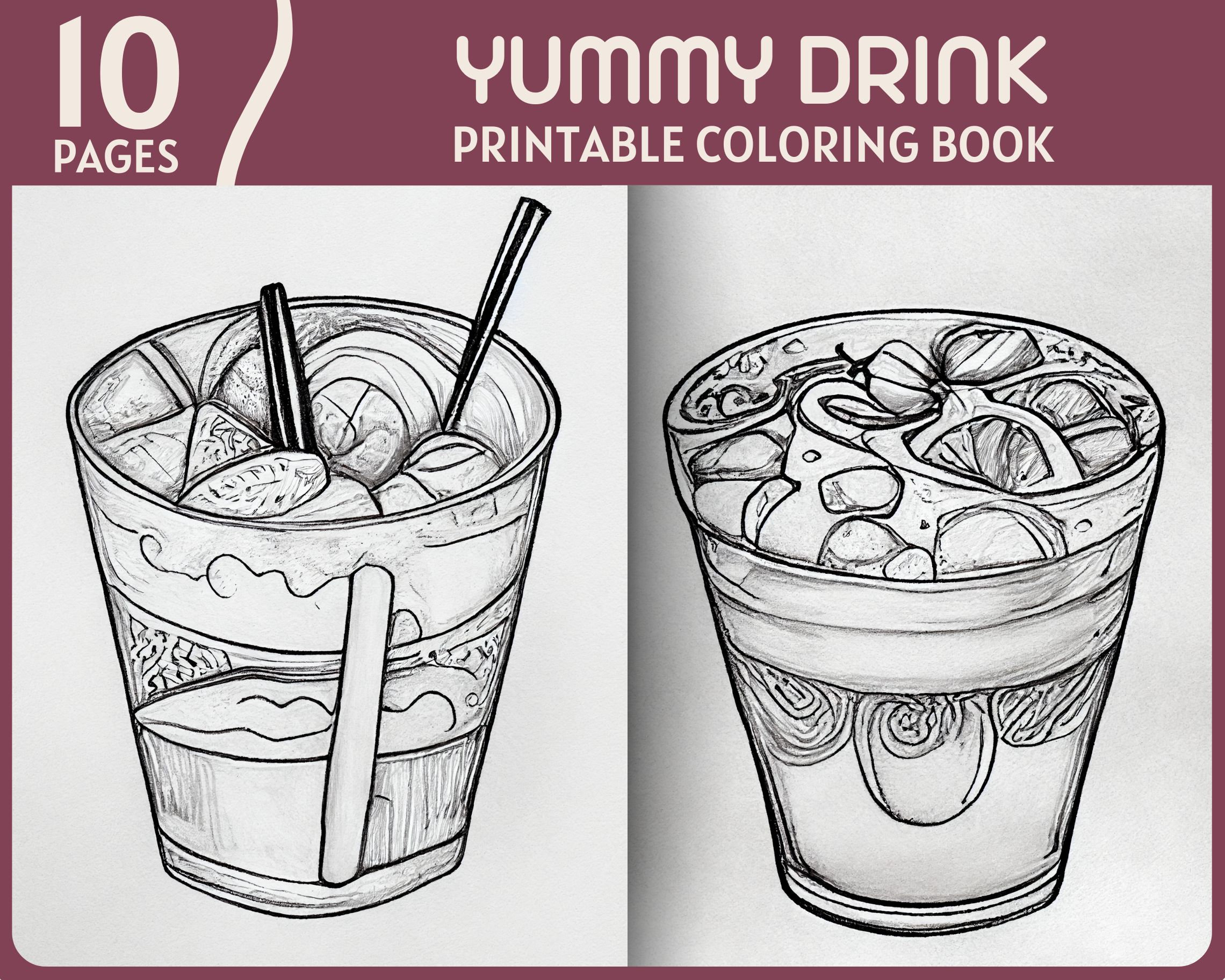 Yummy drink coloring pages drink glasses digital printable coloring book drinks coloring pages