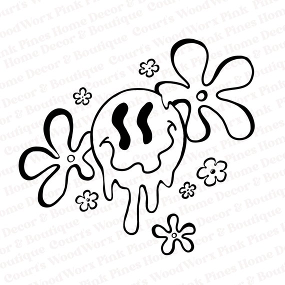 Melted smiley face with retro flowers melting smiley png digital download cute retro png cute flower shirt smiley face shirt
