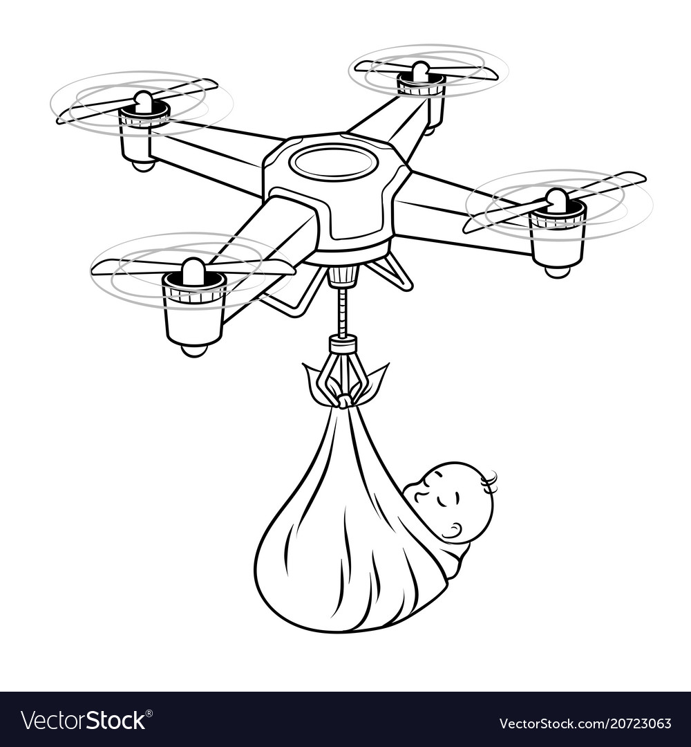 Drone stork with newborn baby coloring royalty free vector