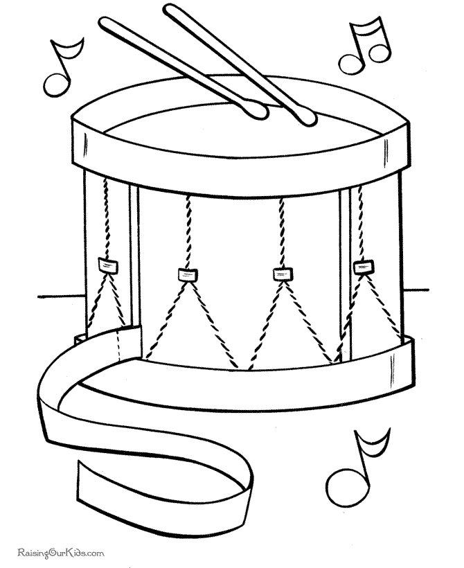 Christmas toy drum coloring page