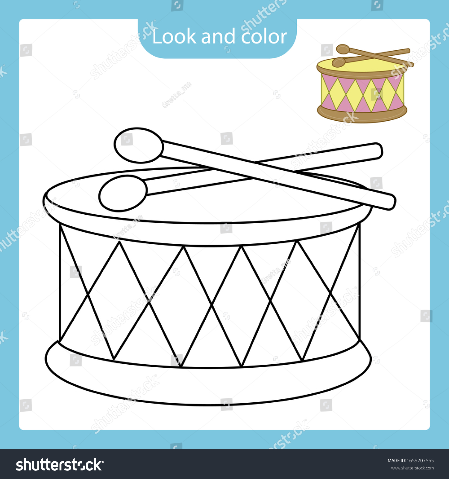 Look color coloring page outline drum stock vector royalty free