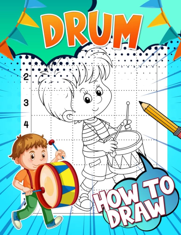 How to draw drum a musil instrument shown by easy and simple drawing pages inside stress relief gifts