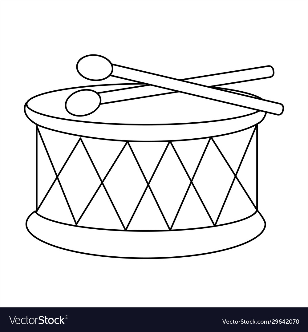 Coloring page outline drum and sticks toy vector image