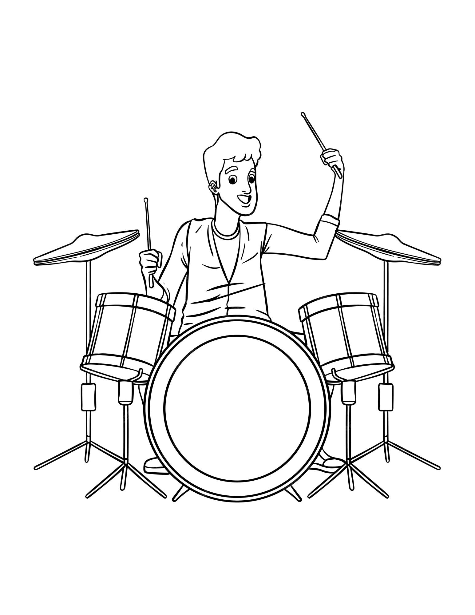 Premium vector drummer isolated coloring page for kids