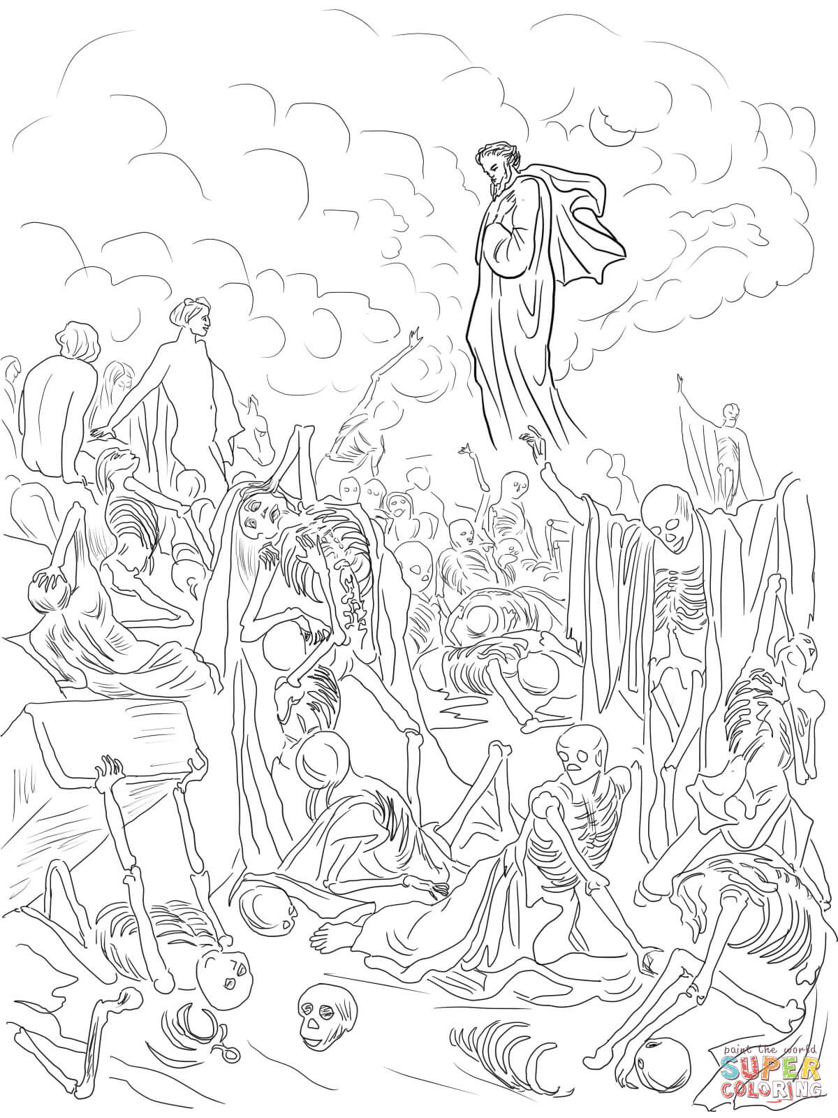 Ezekiels vision of the valley of dry bones coloring page free printable coloring pages