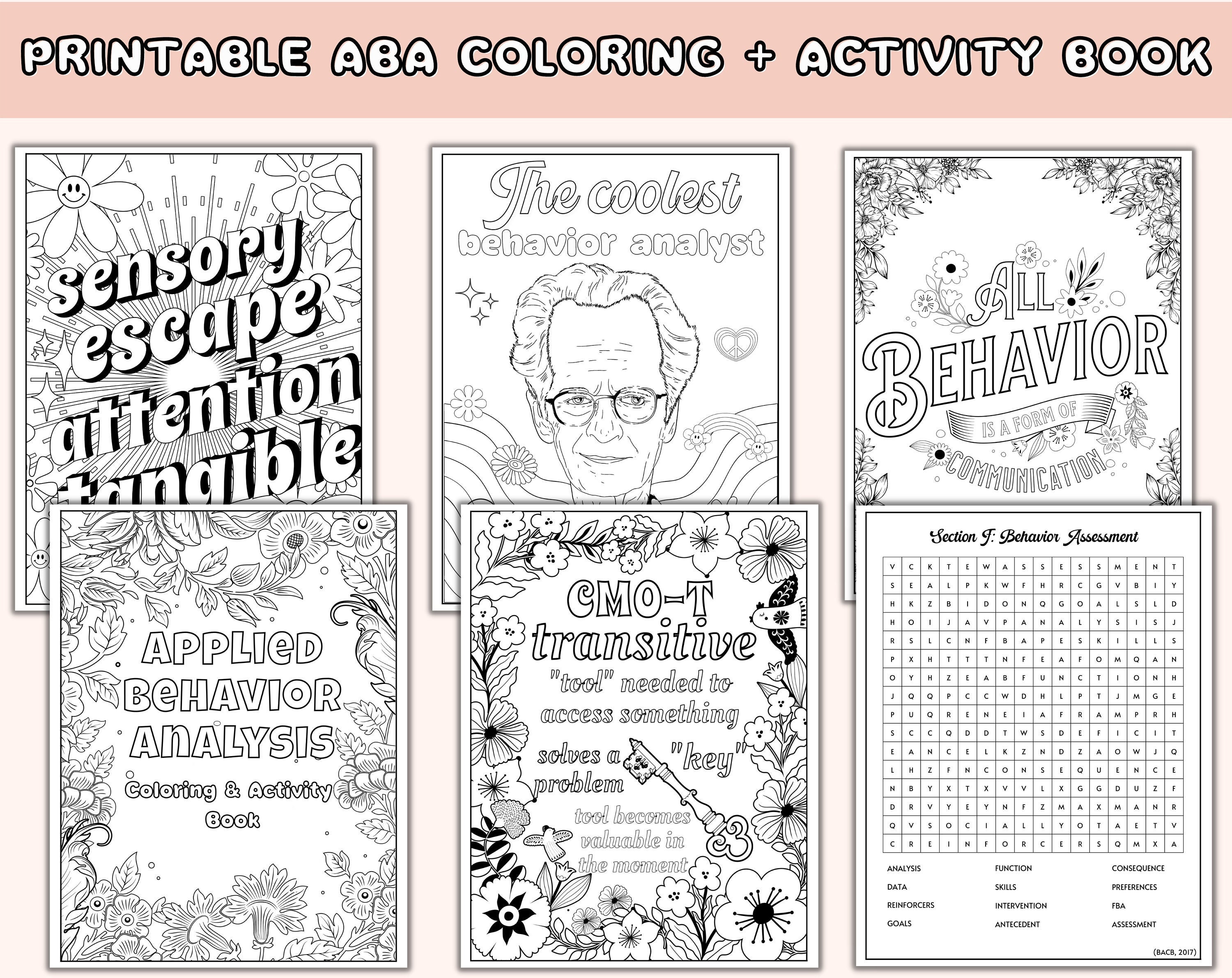 Applied behavior analysis coloring book aba activity book aba printable instant download