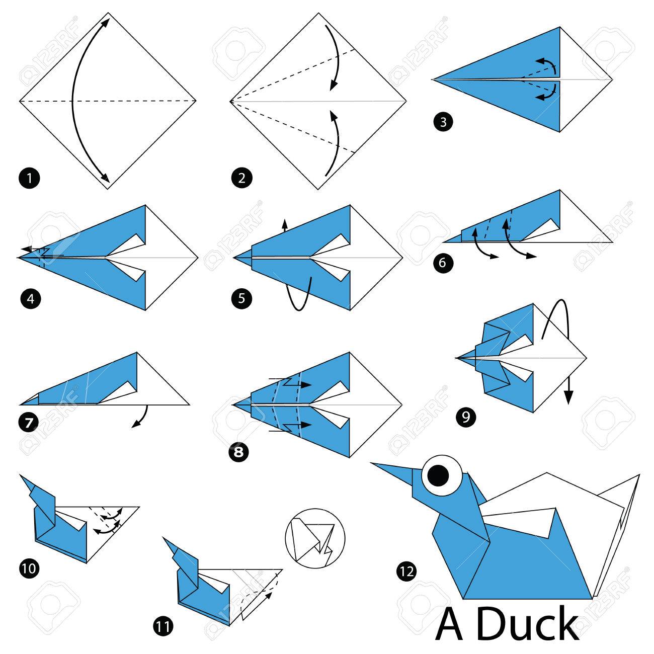 Step by step instructions how to make origami a duck royalty free svg cliparts vectors and stock illustration image