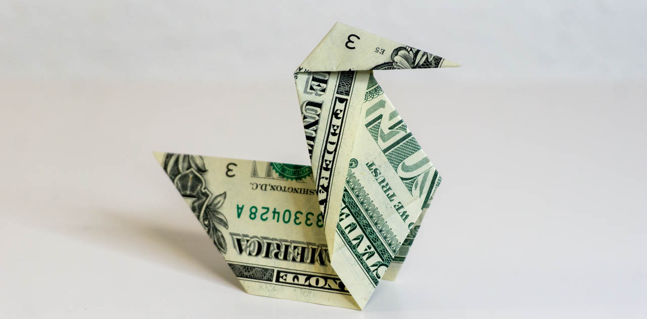 Easy origami duck using a dollar bill for kids and beginners