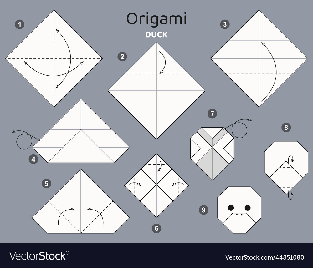 Origami tutorial scheme for kids duck royalty free vector