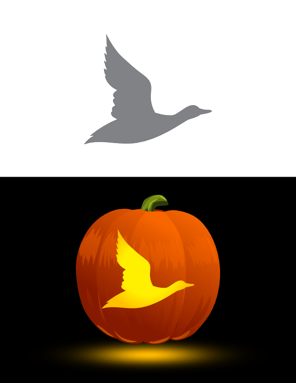 Printable flying duck pumpkin stencil