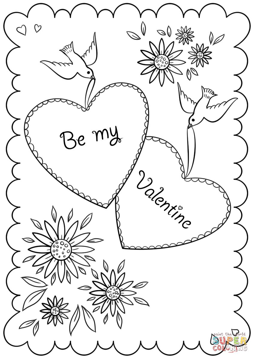 Be my valentine card coloring page free printable coloring pages