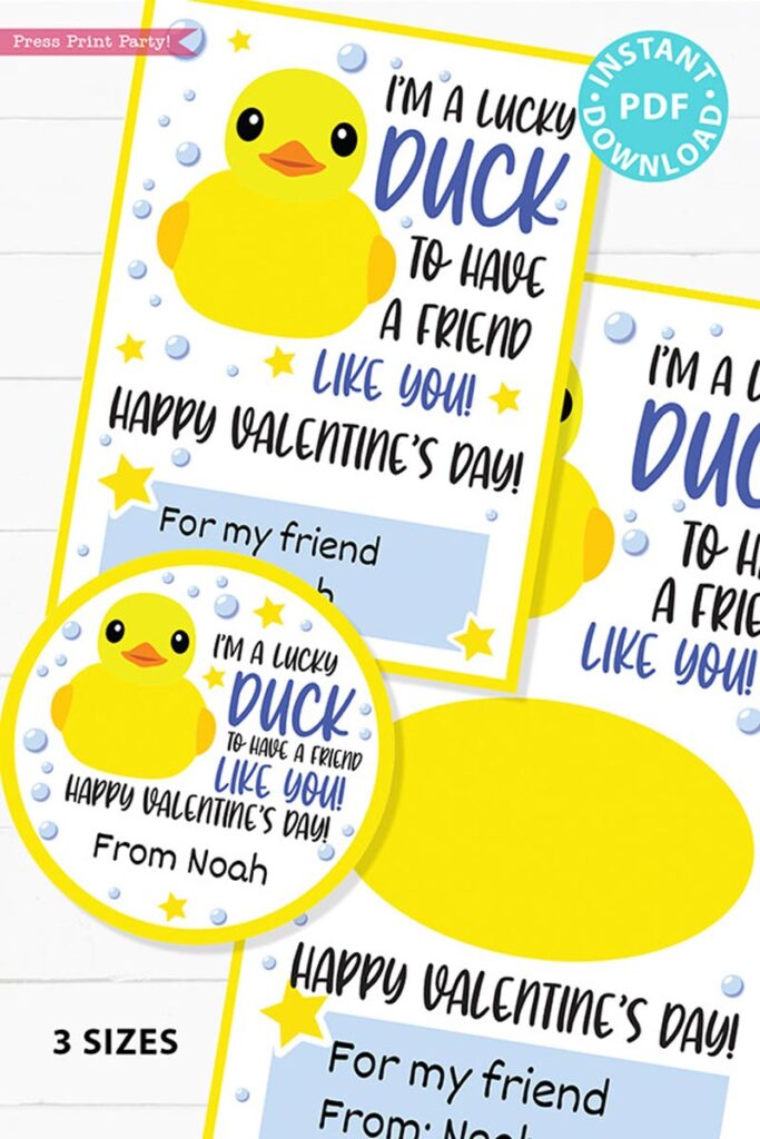 Rubber lucky duck kids valentines day card
