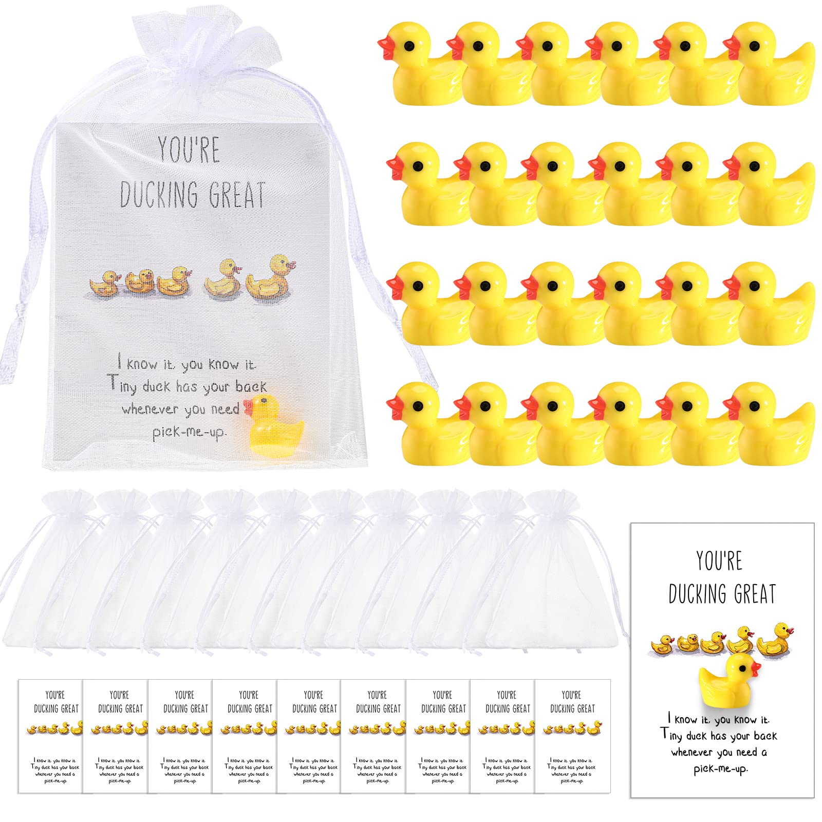 Unittype sets valentine inspirational gift set youre ducking cheer up cards thank you gift mini resin ducks with organza bags bulk pocket favors for students coworkersyellow classic style home