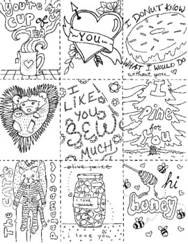 Valentines cards coloring page by duck duck moon tpt