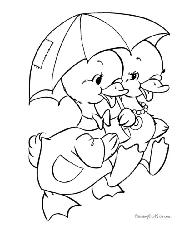 Get this duck coloring pages baby ducks walking with umbrella