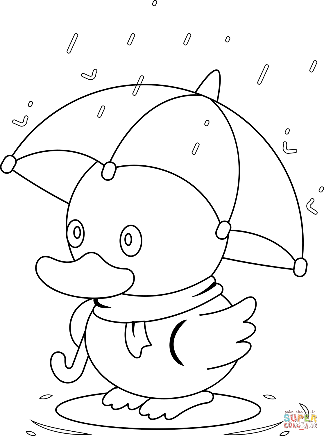 Cute duck with umbrella coloring page free printable coloring pages