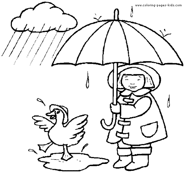 Duck and girl playing in the rain color page free printable coloring sheets for kids