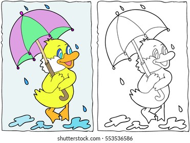 Coloring book duck umbrella hand drawn stock vector royalty free