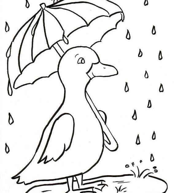 Rainy day duckling coloring page