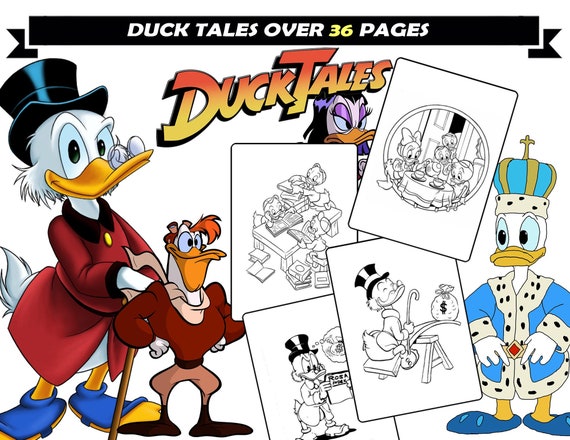 Duck tales coloring pages for kids scrooge louie dewey huey cartoon characters for coloring instant download printable coloring book instant download