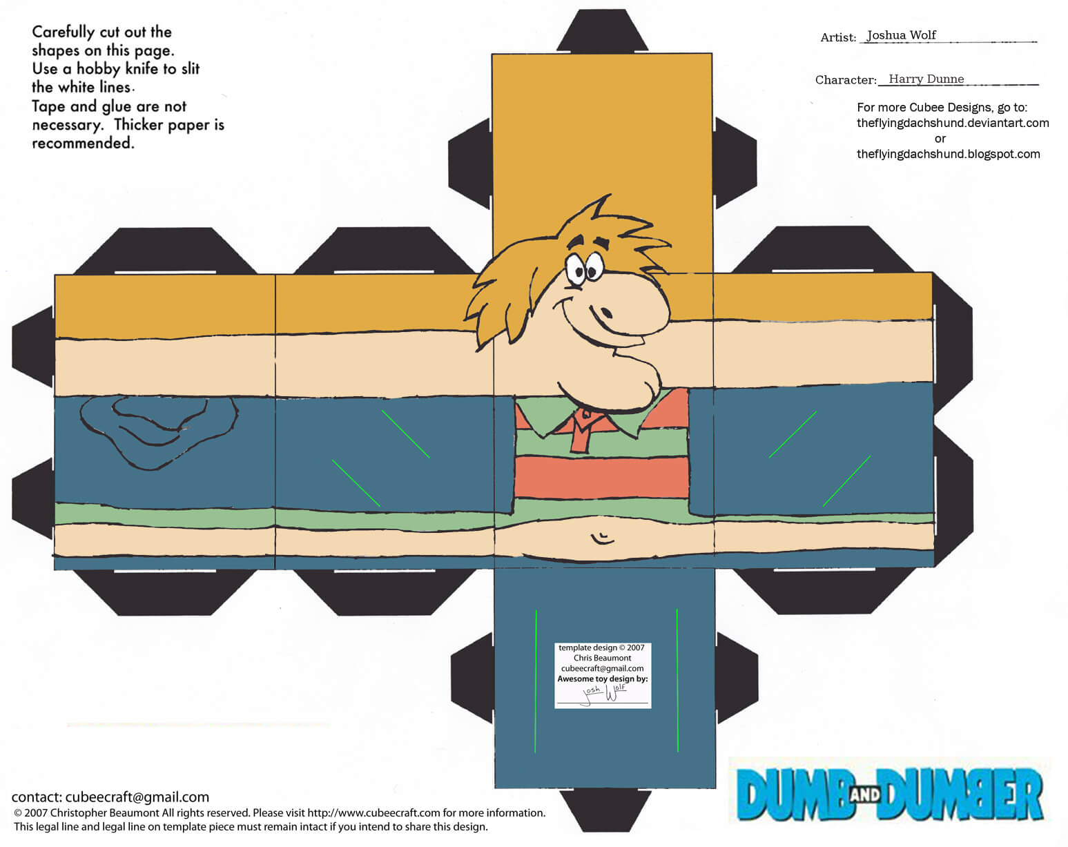 Harry dunne from dumb and dumber paper toy free printable papercraft templates
