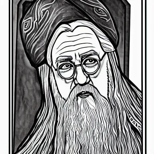 Dumbledore coloring book page black and white stable diffusion