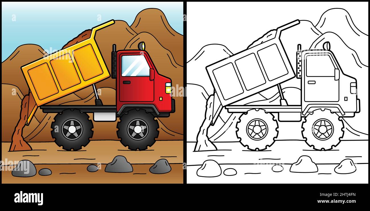 Dump truck coloring page vehicle illustration stock vector image art