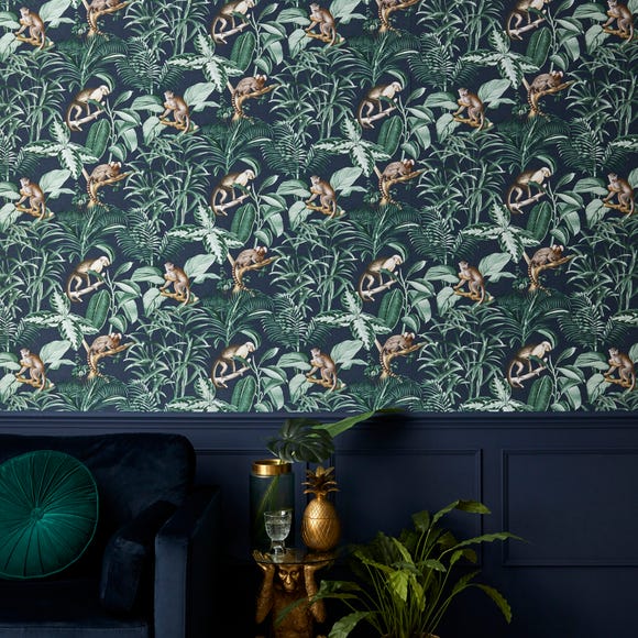 Jungle luxe navy wallpaper