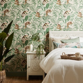 Jungle luxe natural wallpaper