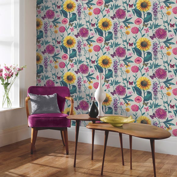 Summer garden grey wallpaper