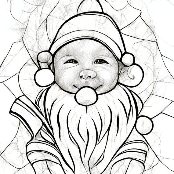 Cute christmas dwarf gnomes baby santa coloring book grayscale pages