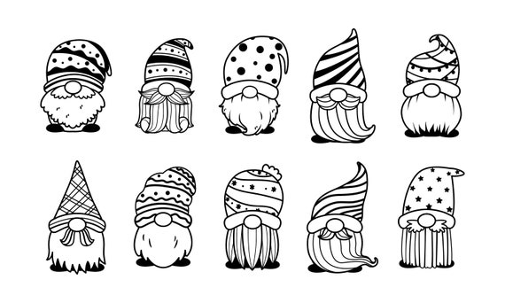 Cute christmas dwarf gnomes coloring page