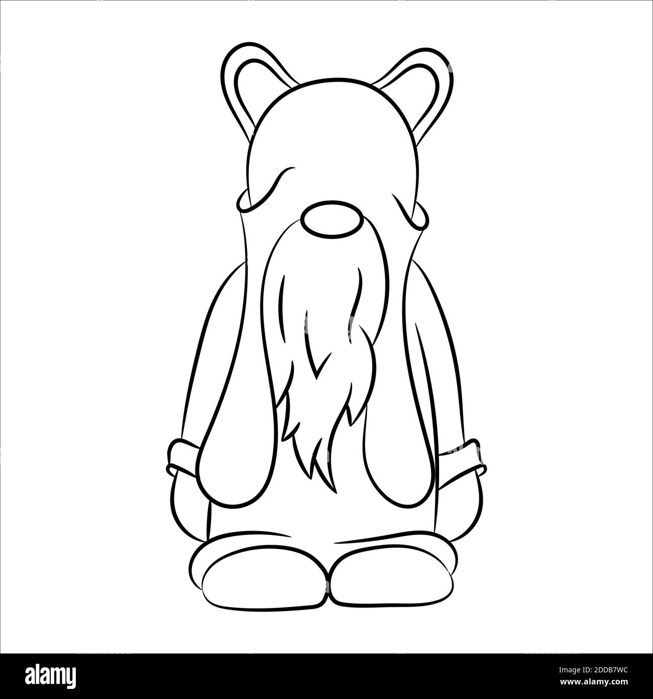 Cute dwarf with a beard and the cute hat with ears isolated on a white background contour drawing stock vector image art