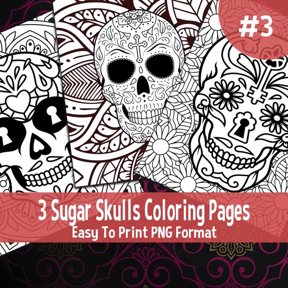 Sugar skulls adult coloring pages pack mexican dia de los