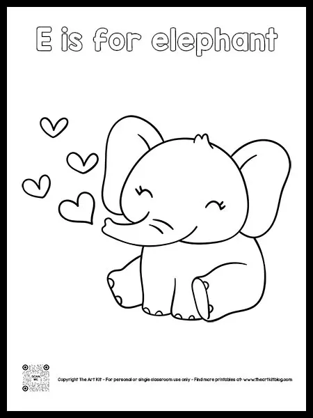 Letter e is for elephant coloring pages â bubble font â the art kit