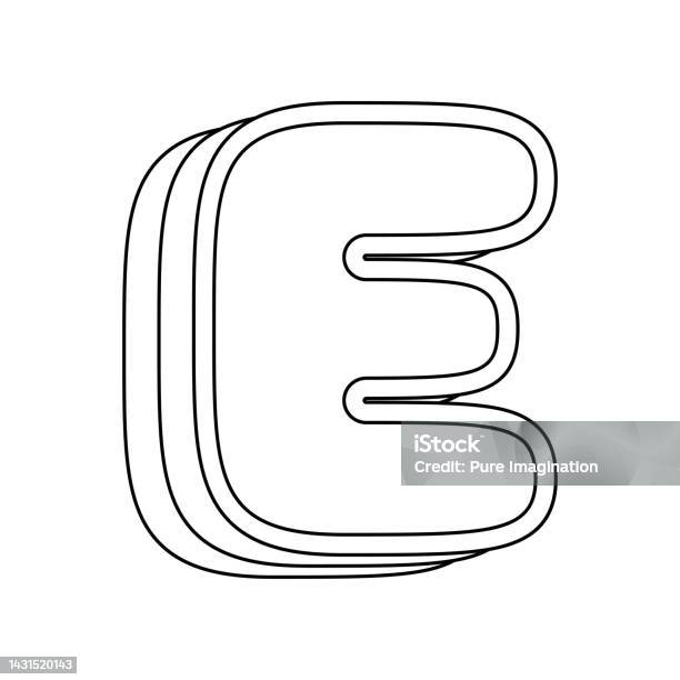 Coloring page with letter e for kids stock illustration